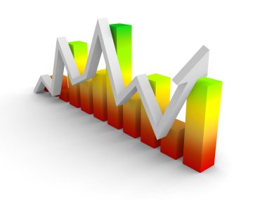 yukarı yükselen ok büyüyen ile renkli çubuk grafik diyagramı