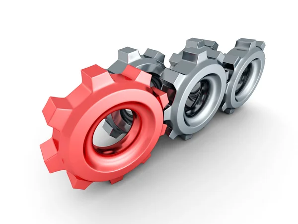 Cogwheel gears with red leader — Stock Photo, Image