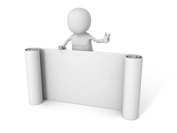 Homem 3d branco com rolo de faixa de papel — Fotografia de Stock