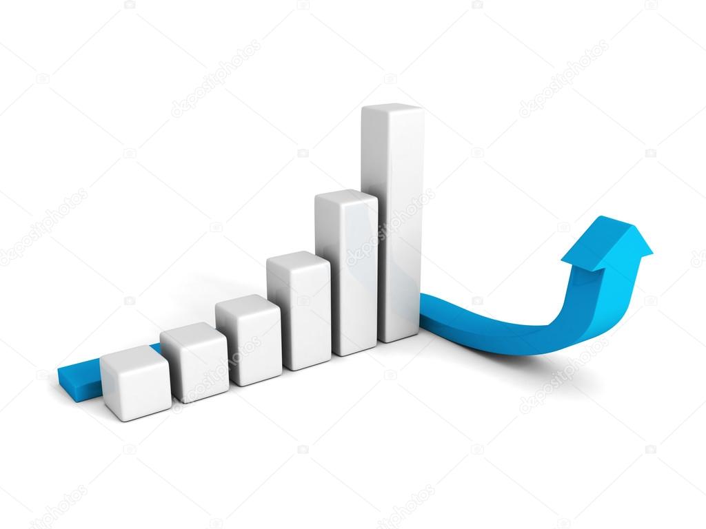 3d business graph with blue arrow