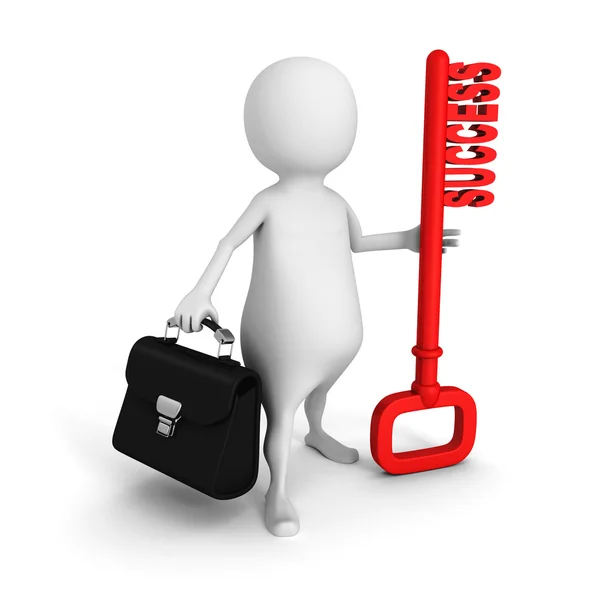 White 3d man with briefcase and red success key — Stock Photo, Image