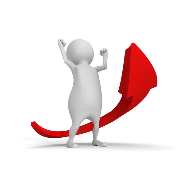White 3d man with growing rise up red arrow — Stock Photo, Image