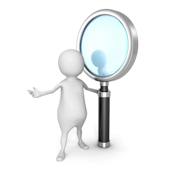 White 3d man with magnifying glass. search concept — Stock Photo, Image