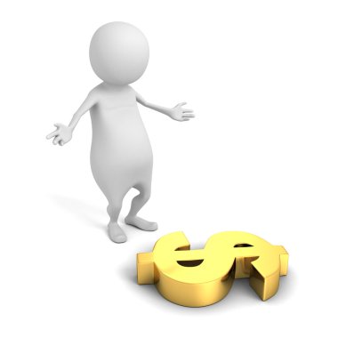 Altın dolar simgesiyle 3D kişi