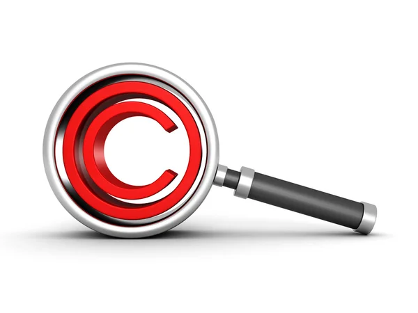 Magnifying glass with red copyright icon — Stock Photo, Image