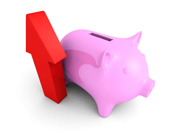 Piggy money bank with growing up arrow — Stock Photo, Image