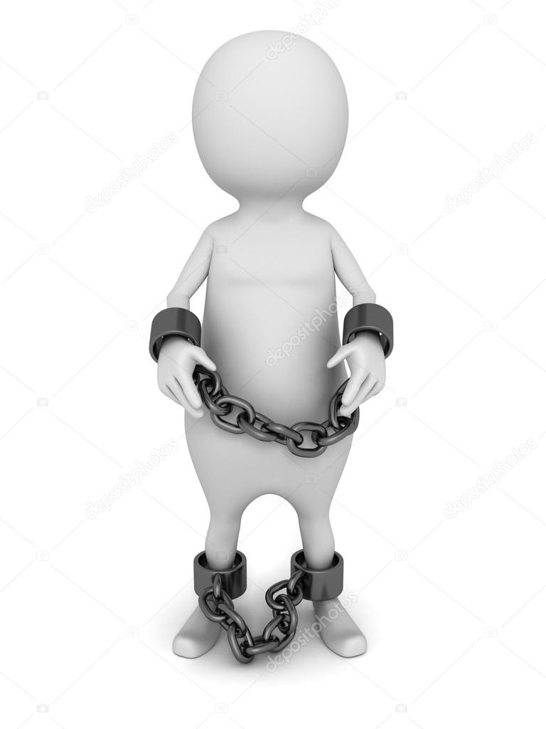 3d man bound in metallic chains