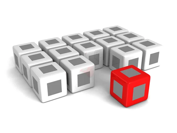 Different red cube out from crowd — Stock Photo, Image