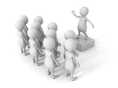 Kalabalığa konuşan 3d adam beyaz