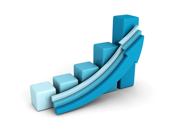 Staafdiagram met oprijzen groeiende pijl — Stockfoto