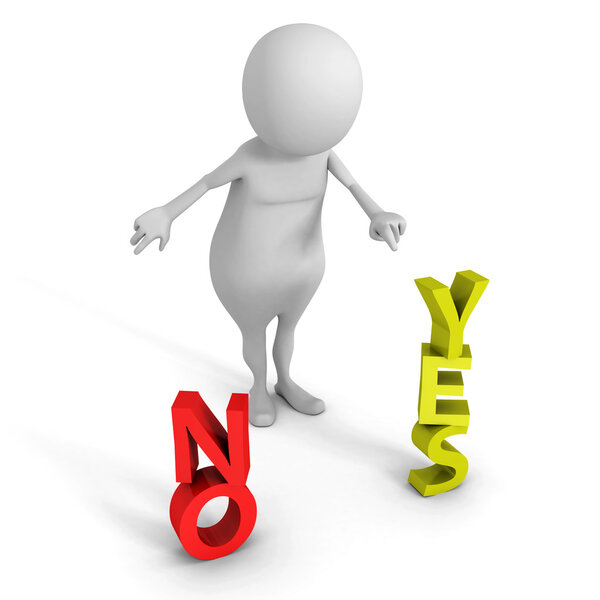 Человек с концептуальными словами "да" и "нет"
