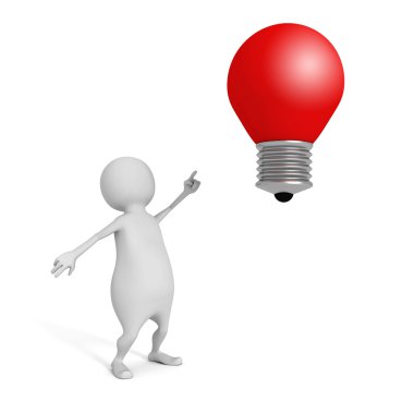 Kırmızı fikir ampul üzerinde işaret eden adam