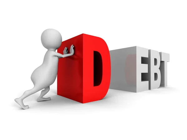 Man push red DEBT word — Stock Photo, Image