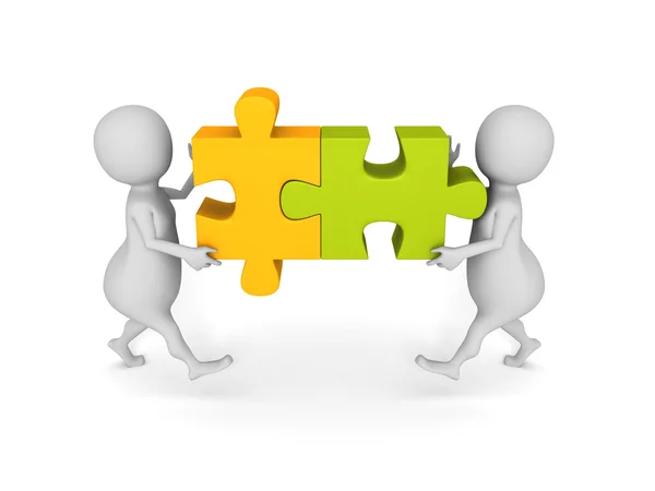 Team assemble two piece of a puzzle — Stock Photo, Image