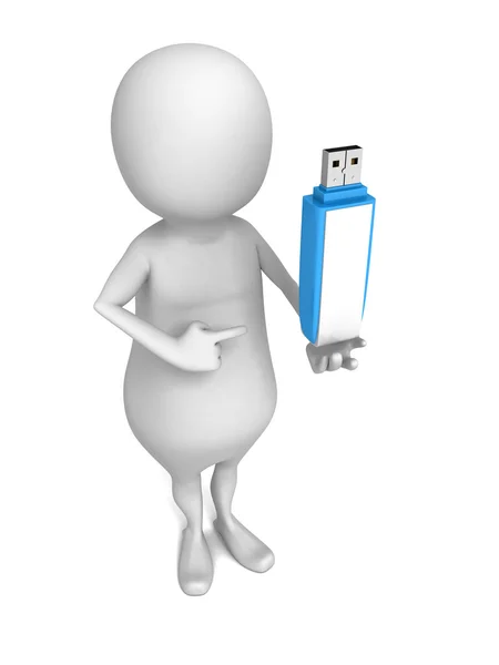 Man with blue usb flash drive — Stock Photo, Image