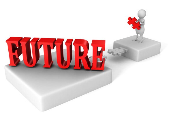 Man jigsaw bridge to FUTURE word