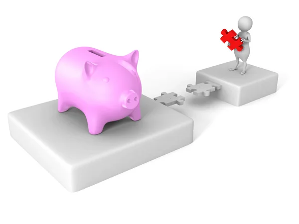 3d man and piggy money bank — Stock Photo, Image