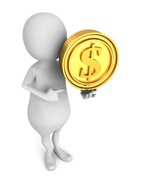 Person with golden dollar currency coin — Stock Photo, Image