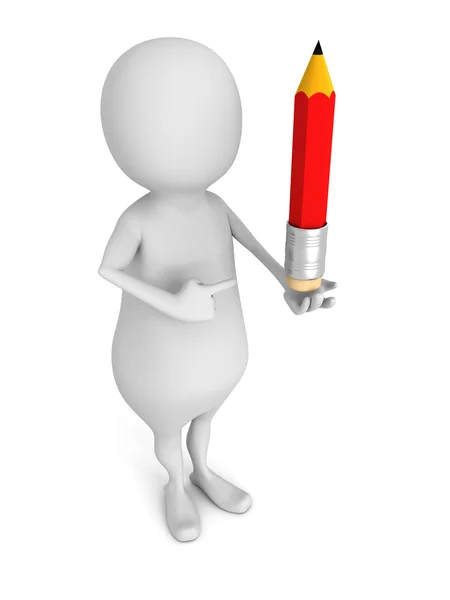 White 3d man with red pencil — Stock Photo, Image