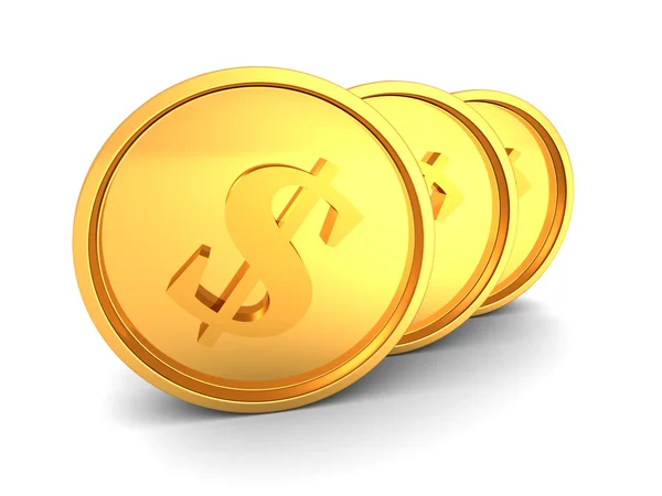 Three Golden Dollar Currency Coins — Stock Photo, Image