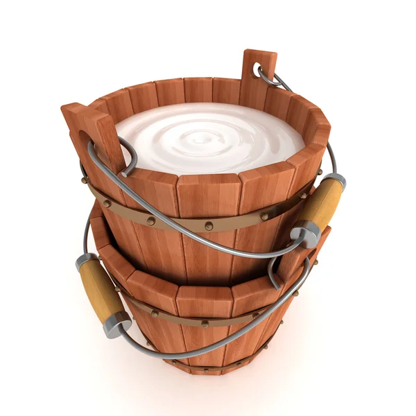 Wooden Bucket With Milk — Stock Photo, Image