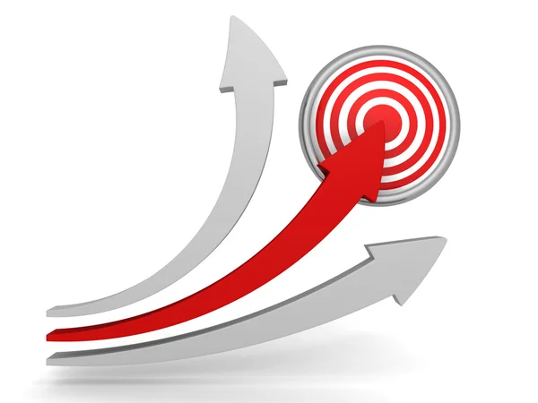 Red Arrow Pointing To Center Of Target — Stock Photo, Image