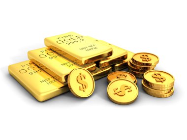 Gold Ingots And Stacks Of Dollar Coins clipart