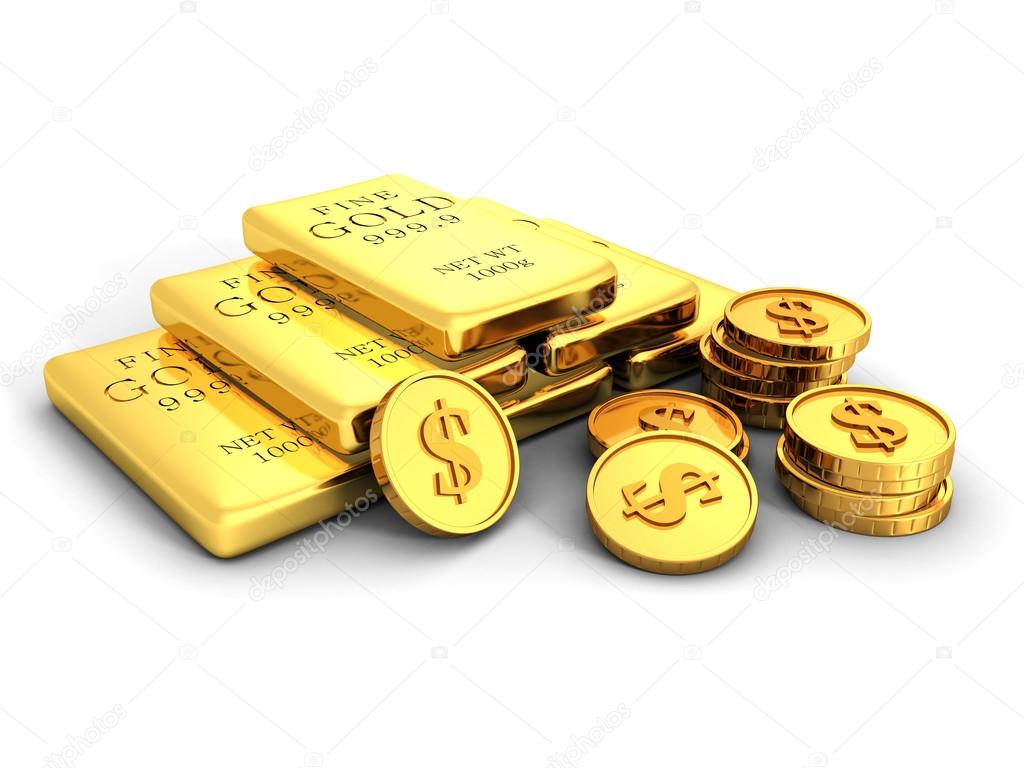 Gold Ingots And Stacks Of Dollar Coins