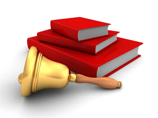 Books Stack With School Handle Bell — Stock Photo, Image