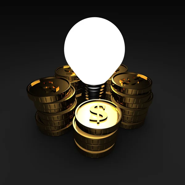 Lamp met vele Dollar munten — Stockfoto