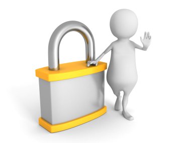 Turuncu asma kilit adam.