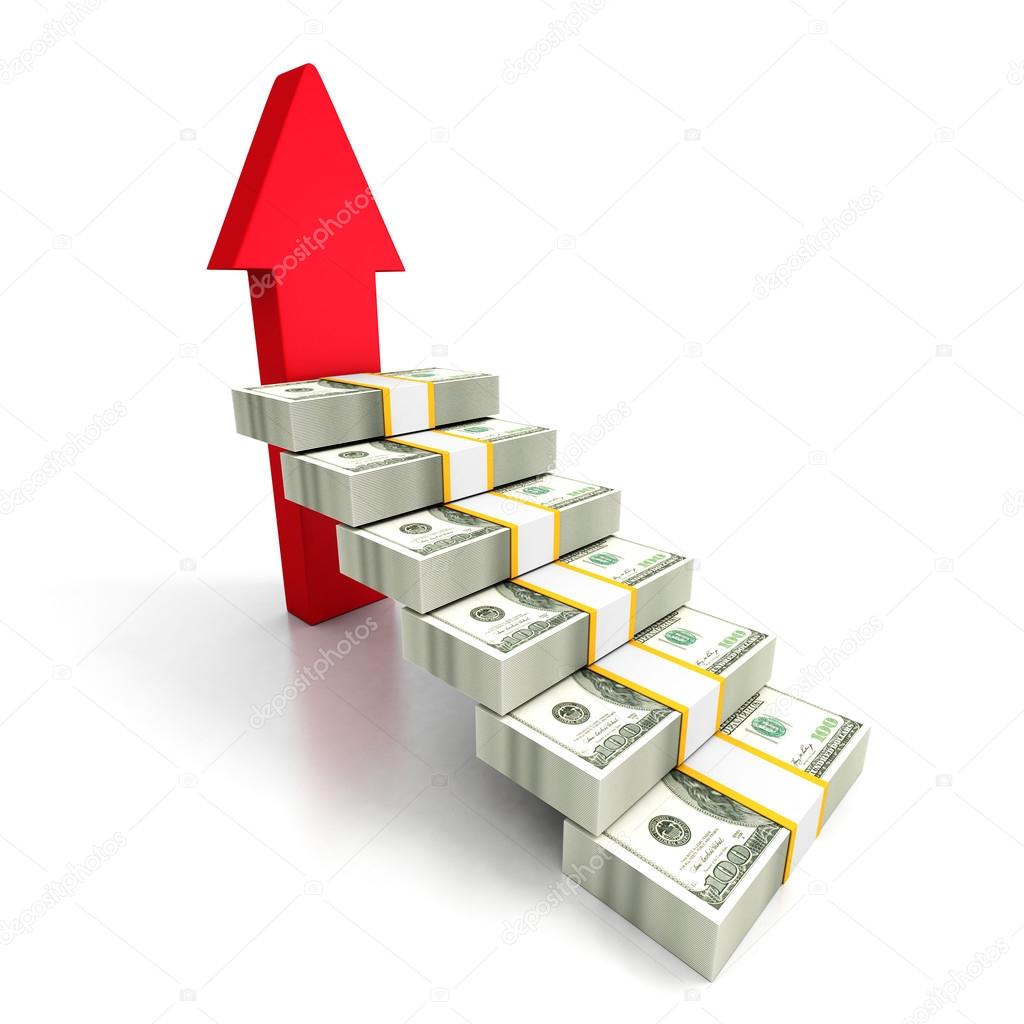 Dollars Ladder Staircase With Rising Arrow