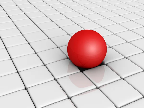 Κόκκινη σφαίρα μεταξύ μπλοκ λευκό κύβο — Φωτογραφία Αρχείου