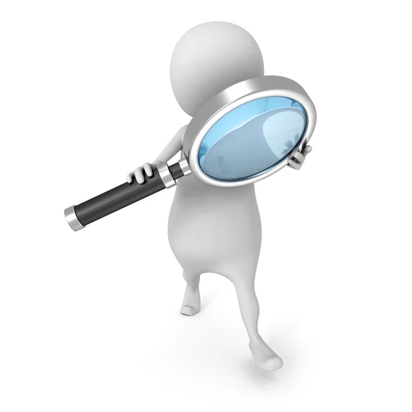 White 3d Man With Magnifier Glass Tool — Stock Photo, Image