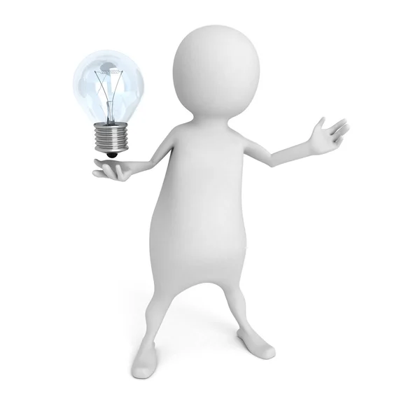 White 3d Person holding Light Bulb Stock Picture