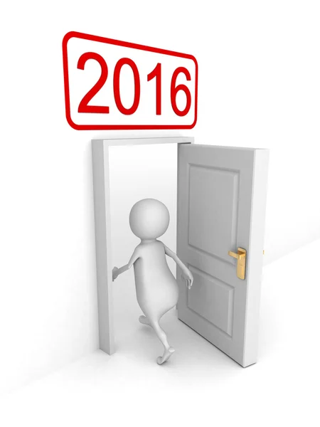 3d Person Enterring In 2016 Door — Stock Photo, Image