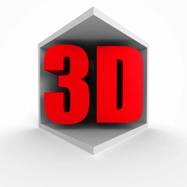 Red 3D Symbol In Cube — Stock Photo, Image