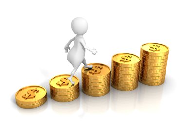 3D adam adımlar başarı dolar sikkeleri üzerinde