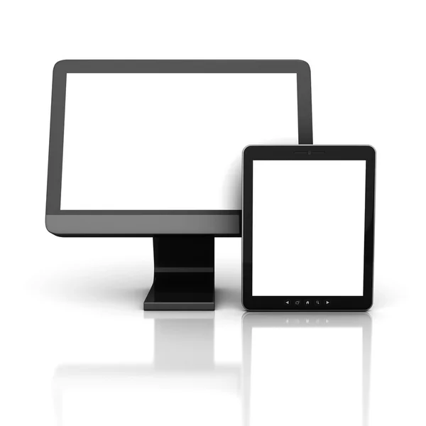 Monitor de computadora con Tablet PC — Foto de Stock