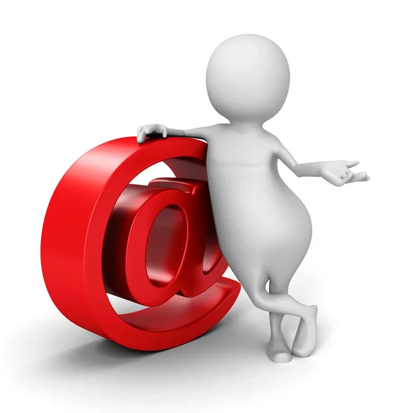 3D muž s červeným E-mail Symbol — Stock fotografie