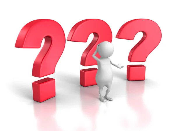 Confused 3d Person With Question Marks — Stock Photo, Image