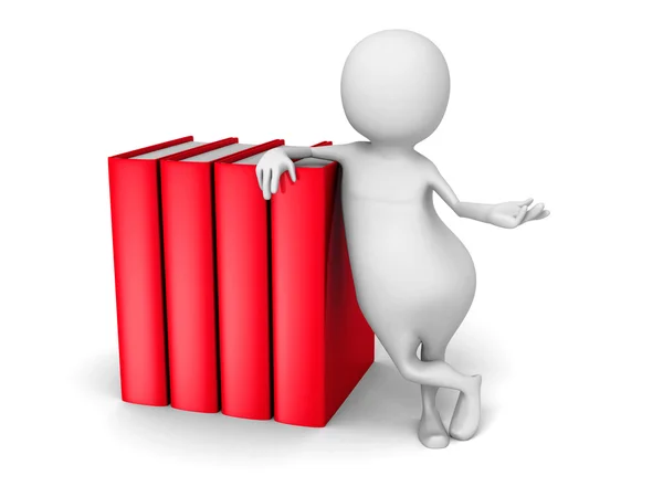 White 3d Person With Red Books — Stock Photo, Image