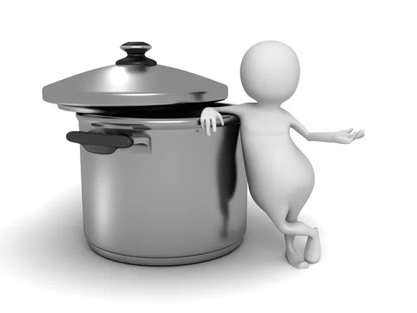 Abstract White 3d Person With saucepan — Stock Photo, Image