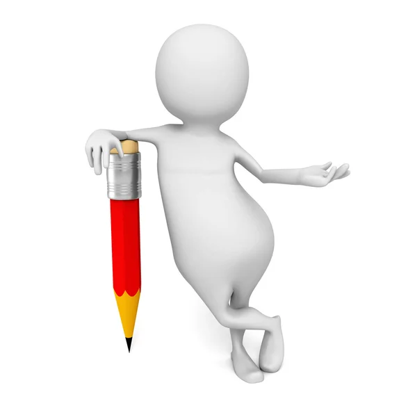 White 3d Person With Red Pencil — Stock Photo, Image