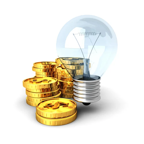 Lamp met gouden Dollar munten — Stockfoto