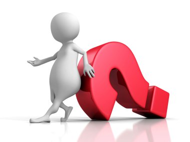 Beyaz soru işareti ile 3d kişi