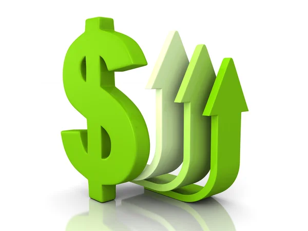 Segno del dollaro verde con frecce — Foto Stock