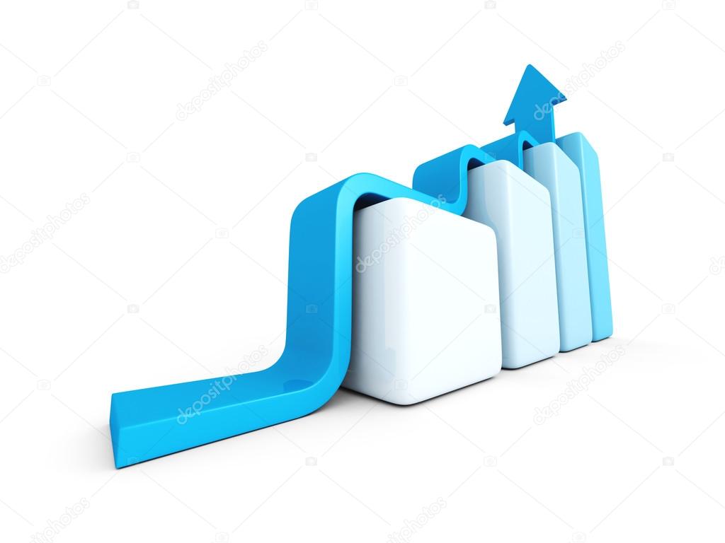 business graph with blue arrow