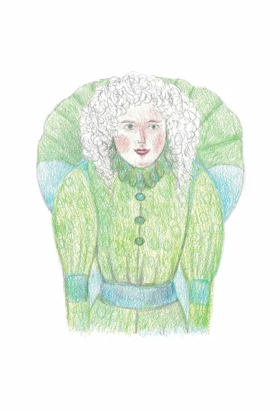 头戴绿色长裙 高立领 头戴蓬松的白色卷曲假发的国王 — 图库照片