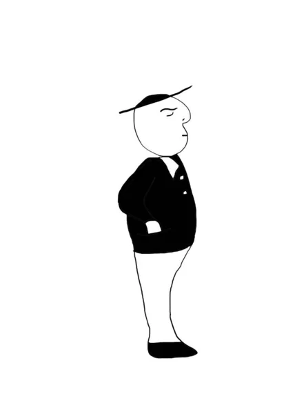 Black White Cartoon Illustration Angry Man Hat Strict Man Suit — Stockfoto